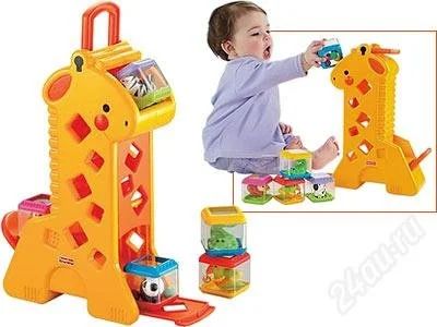 Лот: 1948235. Фото: 1. Жираф Fisher price c кубиками. Развивающие