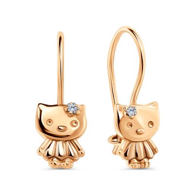Лот: 23873745. Фото: 1. Золотые детские серьги Hello Kitty... Серьги, каффы