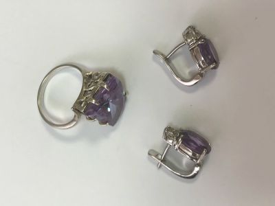 Лот: 11653726. Фото: 1. Серьги и кольцо (серебро). Комплекты изделий