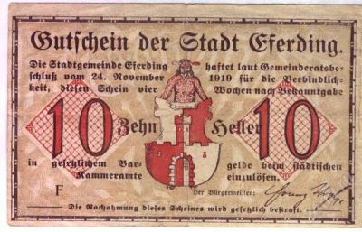 Лот: 1419713. Фото: 1. Австрия. Нотгельд. 10 геллер 1919г... Германия и Австрия