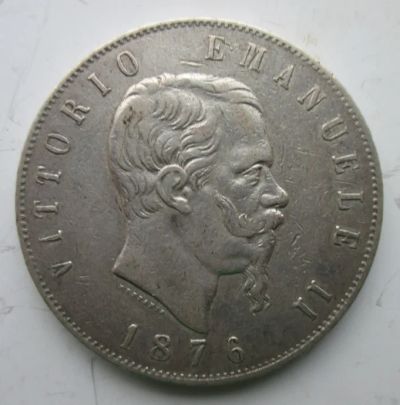 Лот: 6688874. Фото: 1. 5 лир 1876 г.Италия,серебро,25... Европа