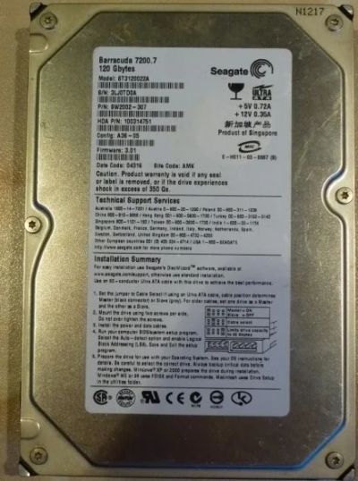 Лот: 423311. Фото: 1. HDD 120Gb Seagate Barracuda 7200... Жёсткие диски (HDD)