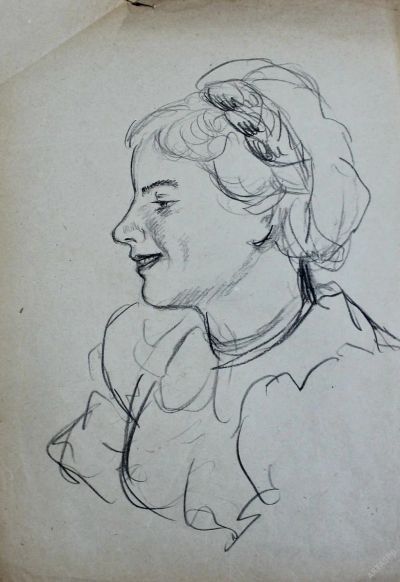 Лот: 15000031. Фото: 1. "Девушка улыбка" бумага карандаш... Рисунки, эскизы