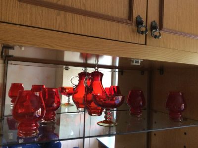 Лот: 11795918. Фото: 1. Набор стеклянной красной посуды. Сервизы, наборы посуды