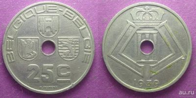 Лот: 13845680. Фото: 1. Бельгия 25 центов 1939. Европа