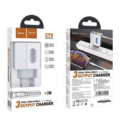 Лот: 22150634. Фото: 1. СЗУ HOCO C75 dual USB port 2.1A... Зарядные устройства, блоки питания, адаптеры сетевые для смартфонов