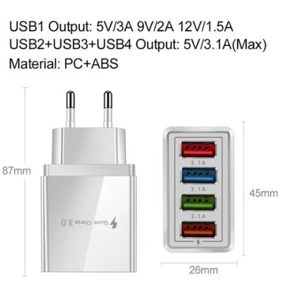 Лот: 20743138. Фото: 1. Зарядное устройство 4 USB, QC3... Зарядные устройства, блоки питания, адаптеры сетевые для смартфонов