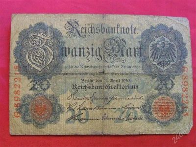 Лот: 1537180. Фото: 1. Банкнота Германия 20 марок 1910... Европа