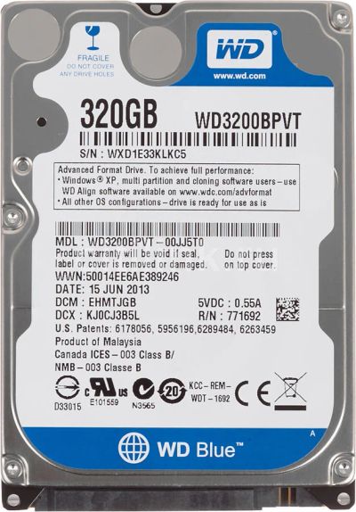 Лот: 15644633. Фото: 1. 320Gb жесткий диск для ноута WD3200BPVT... Жёсткие диски (HDD)