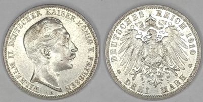 Лот: 18623779. Фото: 1. 3 марки 1910 A год. Вильгельм... Германия и Австрия