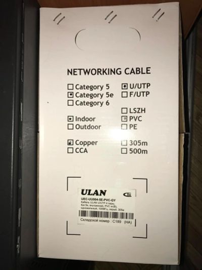 Лот: 9660264. Фото: 1. Витая пара UEC/ULAN U/UTP 4 пары... Сетевые кабели