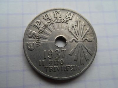 Лот: 8524728. Фото: 1. Испания 25 сентимо 1937. Европа