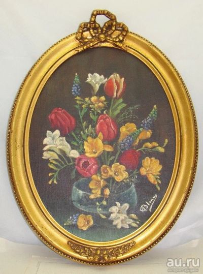 Лот: 16540143. Фото: 1. Картина винтажная в овальной рамке... Другое (антиквариат)