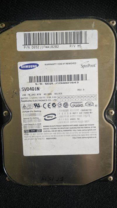 Лот: 16518984. Фото: 1. Жесткий диск Samsung 40 gb IDE. Жёсткие диски (HDD)
