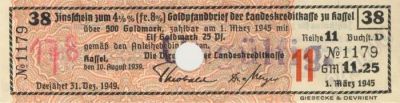 Лот: 689514. Фото: 1. Германия. 3-й Рейх. Купон к ценным... Документы, ценные бумаги, письма