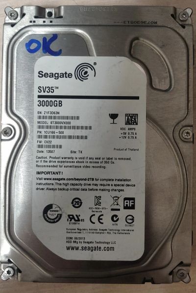 Лот: 17576402. Фото: 1. Жесткий диск 3 Тб Seagete CV35... Жёсткие диски (HDD)