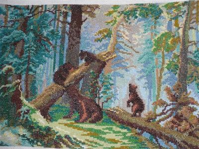 Лот: 2167704. Фото: 1. Картина "Три Медведя". Вышивание