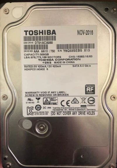 Лот: 18050048. Фото: 1. Жесткий диск Toshiba 500ГБ sata... Жёсткие диски (HDD)