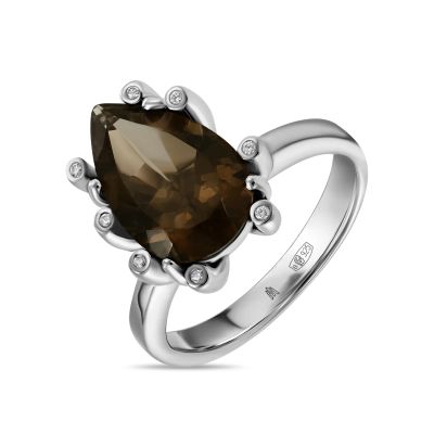Лот: 24368593. Фото: 1. Кольцо с кварцем и фианит. Кольца, перстни