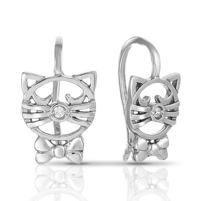 Лот: 23841056. Фото: 1. Серьги детские Кошка из серебра... Серьги, каффы