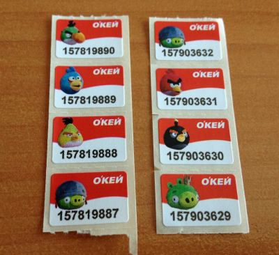 Лот: 3084091. Фото: 1. Наклейки Angry Birds 8 штук. Наклейки, карточки, вкладыши