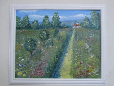 Лот: 2747805. Фото: 1. Картина "Летний день" масло, холст... Картины, гравюры