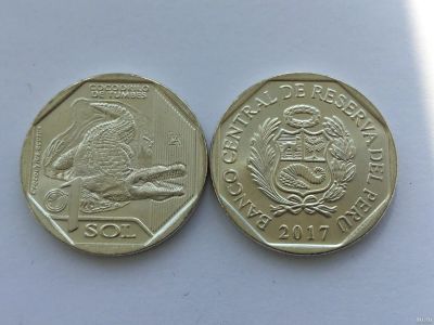 Лот: 13562397. Фото: 1. Перу 1 соль 2017 Острорылый крокодил... Америка