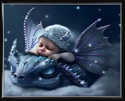 Лот: 21289204. Фото: 1. Картина Малыш на Драконе с кристаллами... Подарки на Новый год