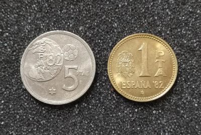 Лот: 22556618. Фото: 1. Лот монет Испании 1980 года. Чемпионат... Европа