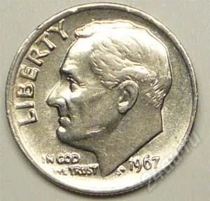 Лот: 1568855. Фото: 1. США. 10 цент 1967г. Америка