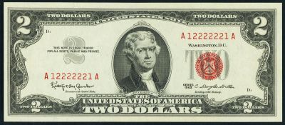 Лот: 19201853. Фото: 1. банкнота США 2 доллара 1963 года... Америка
