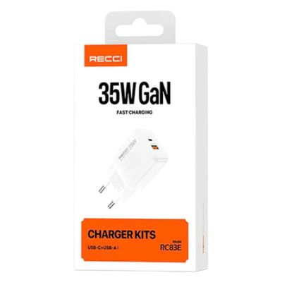 Лот: 25794827. Фото: 1. СЗУ RECCI CHARGER 35W GaN 1A1С... Зарядные устройства, блоки питания, адаптеры сетевые для смартфонов