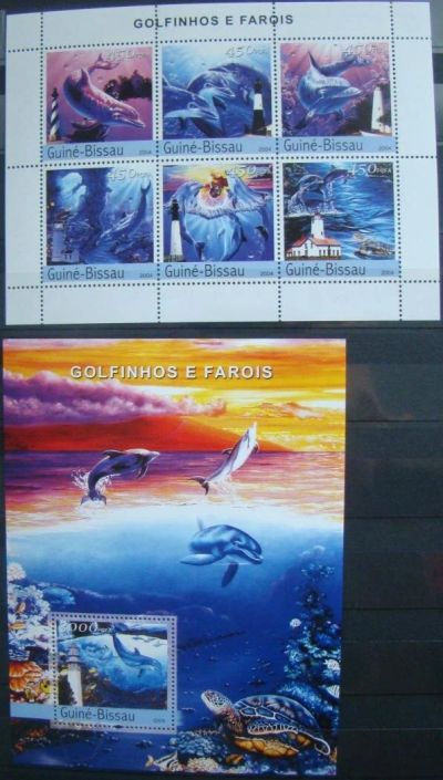 Лот: 10456764. Фото: 1. Гвинея-Бисау 2004 бл+ мл MNH дельфины... Марки