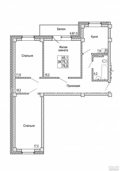 Лот: 15145394. Фото: 1. 3-к квартира, 76.8 м², 10/14 эт... Квартиры, студии