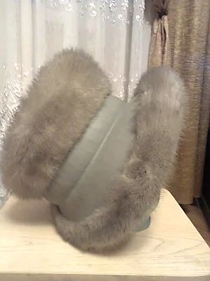 Лот: 3506962. Фото: 1. шапка из голубой норки + кожа. Головные уборы