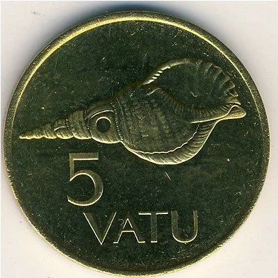 Лот: 9472193. Фото: 1. Вануату. 5 вату 1999 год. Герб... Австралия и Океания