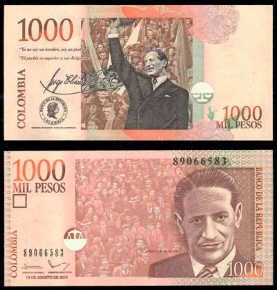 Лот: 19494137. Фото: 1. Колумбия 1000 песо 2015 ПРЕСС. Америка