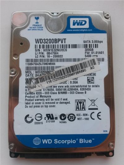 Лот: 6802545. Фото: 1. WD3200BPVT Брянькает. Жёсткие диски (HDD)