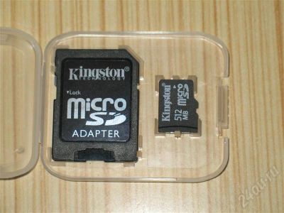 Лот: 717903. Фото: 1. MicroSD 512 Mb Kingston с адаптером... Карты памяти