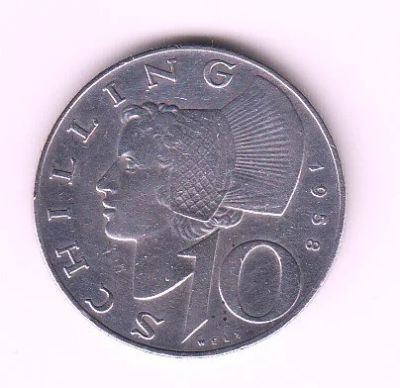 Лот: 11860167. Фото: 1. Австрия 10 шиллингов серебро 1958г... Германия и Австрия