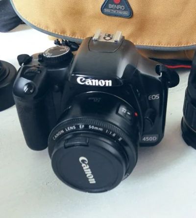 Лот: 11858522. Фото: 1. Canon EOS 450D Kit + поляризационный... Цифровые зеркальные