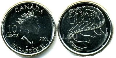 Лот: 19460602. Фото: 1. Монета 10 центов. Канада .2001... Америка