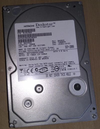 Лот: 9780414. Фото: 1. HDD Hitachi SATA 250gb. Жёсткие диски (HDD)