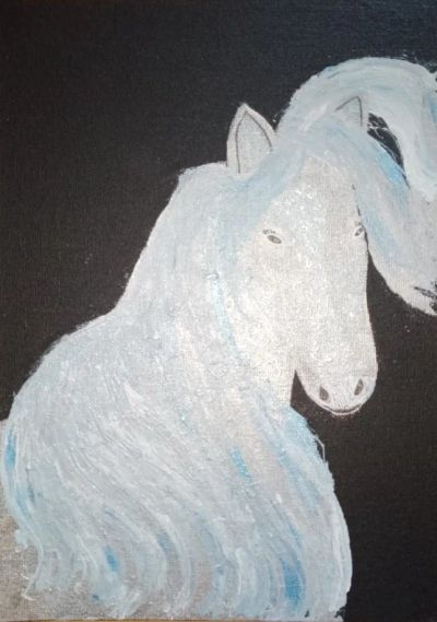 Лот: 20127554. Фото: 1. Картина флюид арт Серебряная лошадь. Картины, рисунки