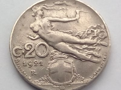 Лот: 19117500. Фото: 1. Монета Италии 20 чентезимо 1921. Европа
