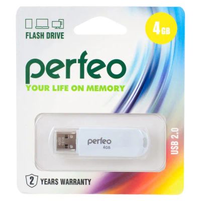 Лот: 22980856. Фото: 1. USB 4Gb PERFEO белая. USB-флеш карты