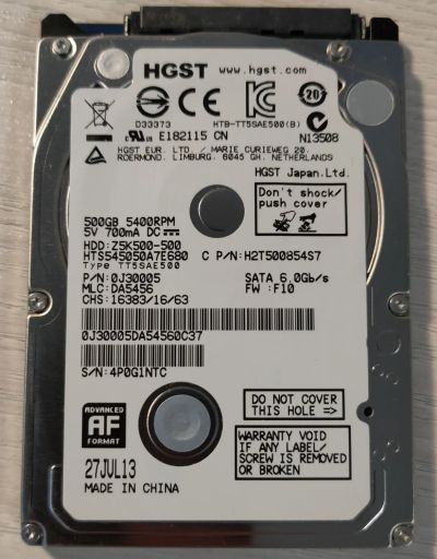 Лот: 19448138. Фото: 1. Жесткий диск HGST 500 ГБ HTS545050A7E680. Жёсткие диски (HDD)