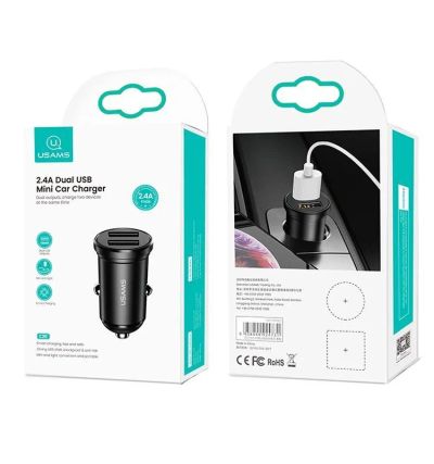Лот: 22144110. Фото: 1. АЗУ USAMS C20 2*USB 2.4A Black. Зарядные устройства, блоки питания, адаптеры сетевые для смартфонов