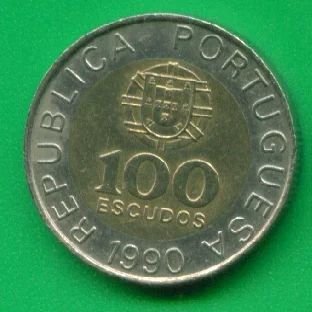Лот: 8773519. Фото: 1. Португалия 100 эскудо 1990 Биметалл... Европа
