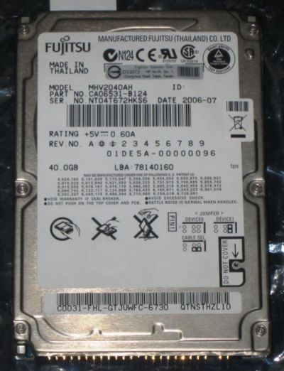 Лот: 4388821. Фото: 1. HDD IDE 2.5 40 gb для старых ноутов. Жёсткие диски (HDD)